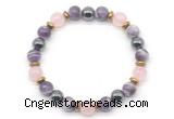 CGB8518 8mm rose quartz, dogtooth amethyst & hematite energy bracelet