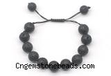 CGB8565 12mm round black lava adjustable macrame bracelets