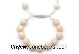 CGB8570 12mm round white fossil jasper adjustable macrame bracelets