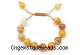 CGB8592 12mm round yellow banded agate adjustable macrame bracelets