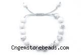 CGB8650 8mm,10mm round white howlite adjustable macrame bracelets