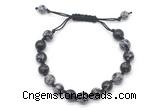 CGB8667 8mm,10mm round snowflake obsidian adjustable macrame bracelets