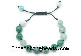 CGB8712 8mm,10mm round green banded agate adjustable macrame bracelets