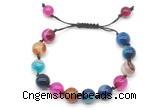 CGB8714 8mm,10mm round colorful banded agate adjustable macrame bracelets