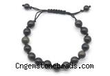 CGB8735 8mm,10mm round golden obsidian adjustable macrame bracelets