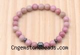 CGB8866 8mm, 10mm pink wooden jasper, drum & rondelle hematite beaded bracelets