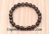 CGB8883 8mm, 10mm smoky quartz, drum & rondelle hematite beaded bracelets