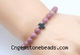 CGB8896 8mm, 10mm pink wooden jasper & cross hematite power beads bracelets