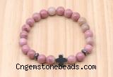 CGB8926 8mm, 10mm pink wooden jasper, cross & rondelle hematite beaded bracelets