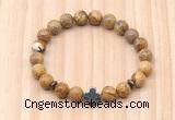 CGB8930 8mm, 10mm picture jasper, cross & rondelle hematite beaded bracelets