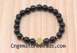 CGB8942 8mm, 10mm black obsidian, cross & rondelle hematite beaded bracelets