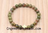 CGB8947 8mm, 10mm unakite, cross & rondelle hematite beaded bracelets