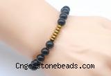 CGB8972 8mm, 10mm black obsidian & rondelle hematite beaded bracelets