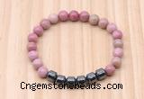 CGB8986 8mm, 10mm pink wooden jasper & drum hematite beaded bracelets