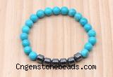 CGB9006 8mm, 10mm turquoise & drum hematite beaded bracelets