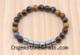 CGB9008 8mm, 10mm colorful tiger eye & drum hematite beaded bracelets