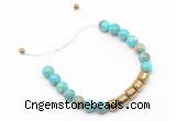 CGB9072 8mm, 10mm blue sea sediment jasper & drum hematite adjustable bracelets