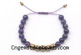 CGB9084 8mm, 10mm amethyst & drum hematite adjustable bracelets