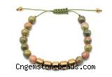 CGB9087 8mm, 10mm unakite & drum hematite adjustable bracelets