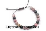 CGB9116 8mm, 10mm rhodonite & rondelle hematite adjustable bracelets