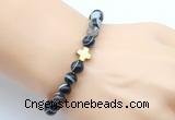 CGB9374 8mm, 10mm black banded agate & cross hematite power beads bracelets