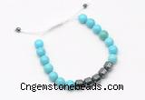 CGB9462 8mm, 10mm blue howlite & drum hematite adjustable bracelets