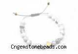 CGB9535 8mm, 10mm matte white howlite & cross hematite adjustable bracelets