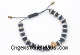 CGB9541 8mm, 10mm matte Tibetan agate & cross hematite adjustable bracelets