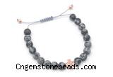 CGB9543 8mm, 10mm matte snowflake obsidian & cross hematite adjustable bracelets