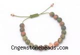 CGB9545 8mm, 10mm matte unakite & cross hematite adjustable bracelets