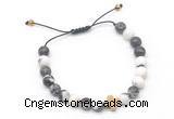 CGB9557 8mm, 10mm matte black & white jasper & cross hematite adjustable bracelets