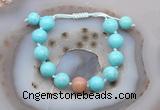 CGB9605 12mm round blue howlite & moonstone adjustable bracelets