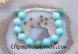 CGB9631 12mm round blue howlite & peafowl agate adjustable bracelets