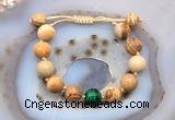 CGB9713 12mm round picture jasper & green tiger eye adjustable bracelets