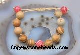 CGB9722 12mm round picture jasper & red banded agate adjustable bracelets