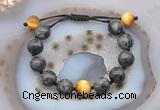 CGB9817 12mm round black labradorite & golden tiger eye adjustable bracelets