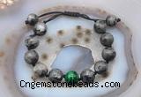 CGB9819 12mm round black labradorite & green tiger eye adjustable bracelets