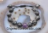 CGB9822 12mm round black labradorite & amethyst adjustable bracelets