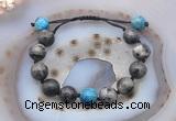 CGB9826 12mm round black labradorite & apatite adjustable bracelets