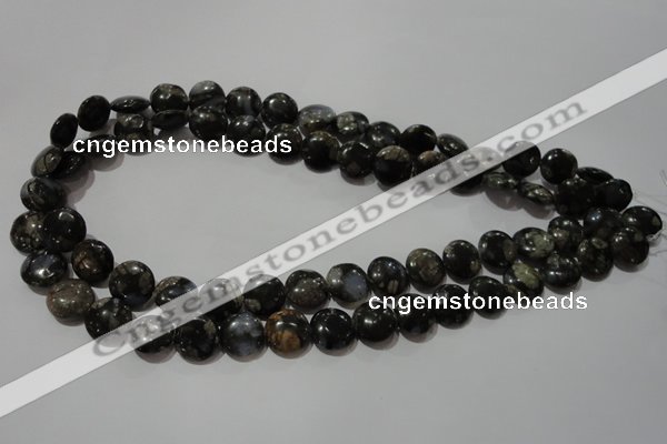 CGE123 15.5 inches 12mm flat round glaucophane gemstone beads