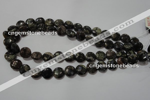 CGE124 15.5 inches 14mm flat round glaucophane gemstone beads