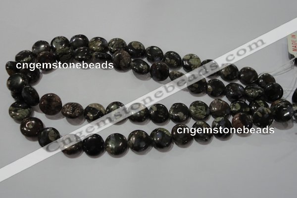 CGE124 15.5 inches 14mm flat round glaucophane gemstone beads