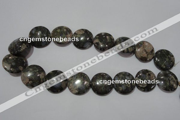 CGE128 15.5 inches 25mm flat round glaucophane gemstone beads