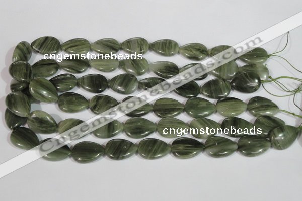 CGH14 15.5 inches 16*22mm flat teardrop green hair stone beads