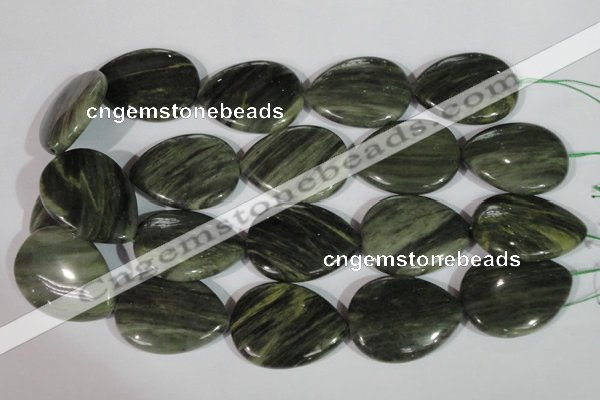 CGH16 15.5 inches 30*40mm flat teardrop green hair stone beads