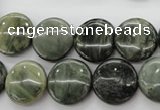 CGH17 15.5 inches 10mm flat round green hair stone beads wholesale