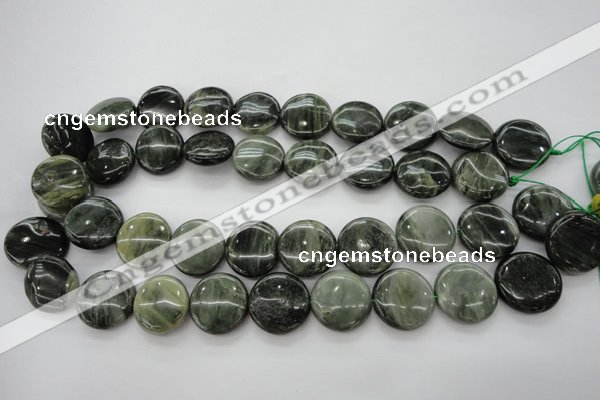 CGH17 15.5 inches 10mm flat round green hair stone beads wholesale