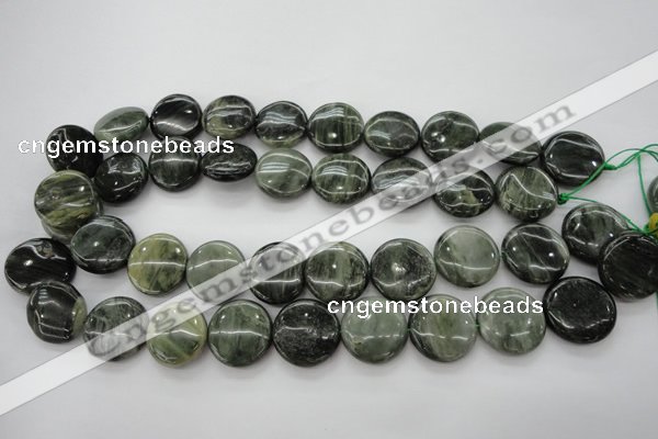 CGH18 15.5 inches 12mm flat round green hair stone beads wholesale