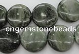 CGH19 15.5 inches 14mm flat round green hair stone beads wholesale