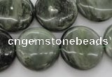 CGH21 15.5 inches 18mm flat round green hair stone beads wholesale